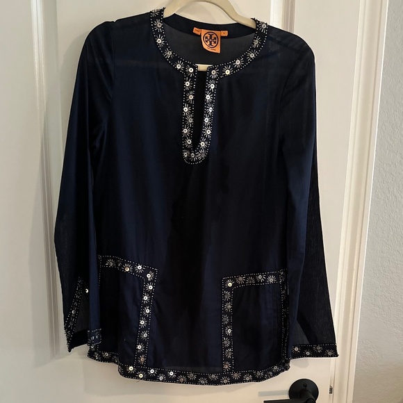 Tory Burch Long Sleeve Tunic Blouse Sequin Embellishments Size 6 - Picture 3 of 12